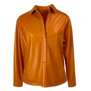 Anthropologie Faux Leather Pullover Top – Brown – Size S